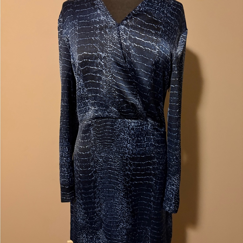 Halston Heritage Navy Textured Long Sleeve Dress